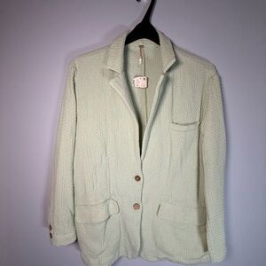 Free People  Blazer Oversized Button Texture Pockets Top Mint Green Size M